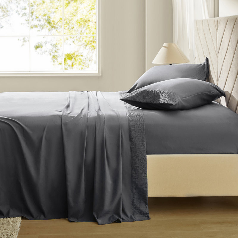 Draps et taies d'oreiller en polyester, Ensemble de draps pour lit simple avec 1 taie d'or, Noir