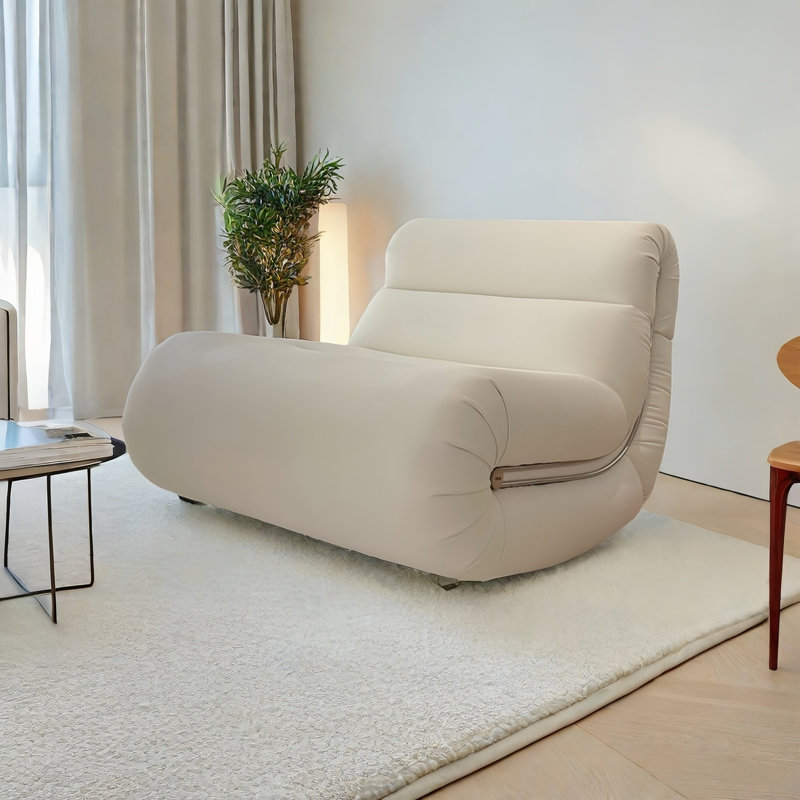 Chaise berçante moderne en bois massif rembourré, Blanc crème
