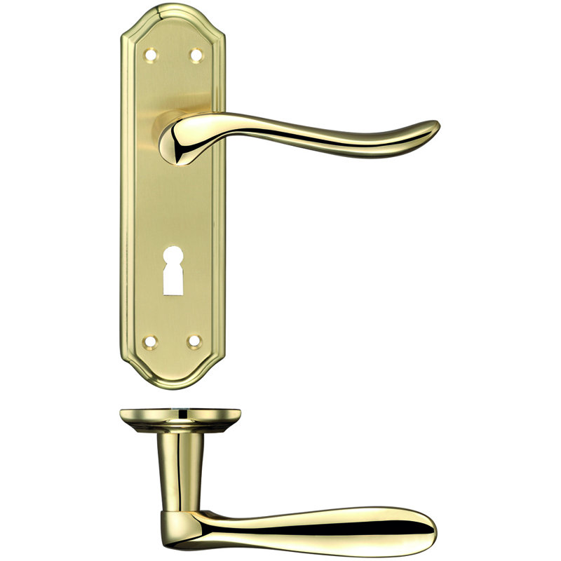 Lincoln Lock Right Hand Door Handle, Satin Brass/Polished Brass