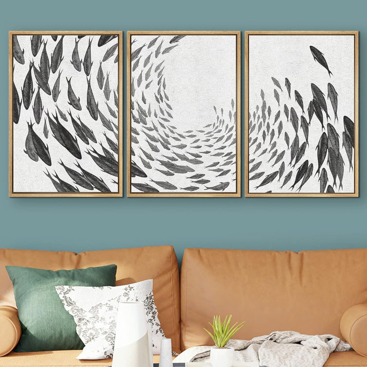 IDEA4WALL Framed Canvas Print Wall Art Set Black & White