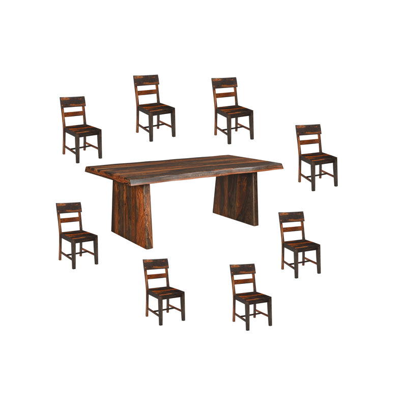 Ensemble de salle à manger en bois massif 9 pièces avec chaises à dossier échelle et table 9 pièces, Noyer