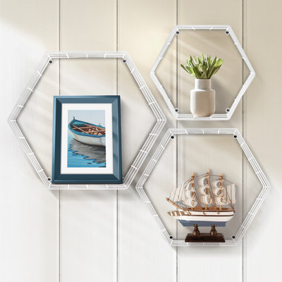 Sorbus 3 Pieces Metal Hexagon Floating Shelves Set, White