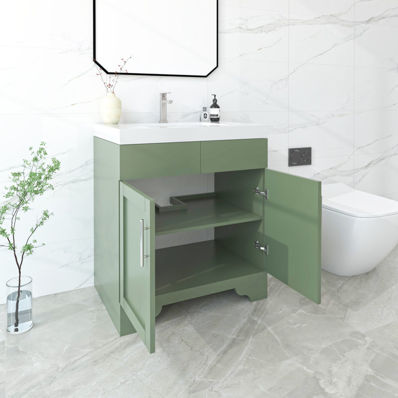Ensemble de meuble-lavabo autoportant 30 po Aurilla en vert forêt avec plateau en quartz de Carrare blanc Aurilla, Vert forêt