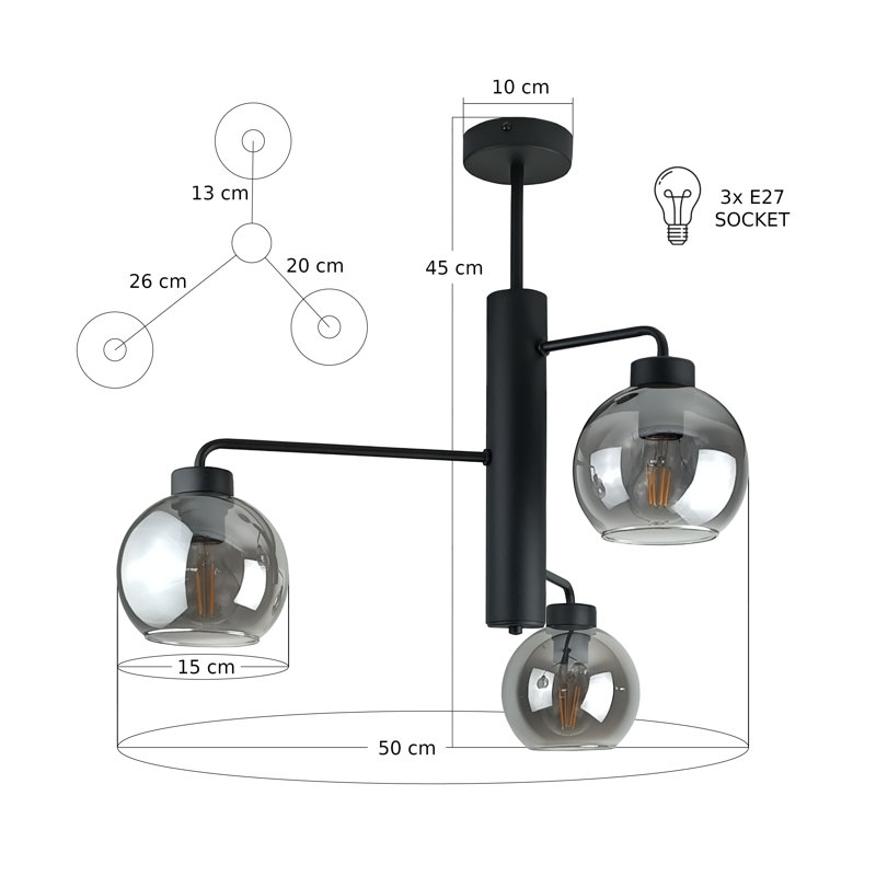 Araceliz Glass Semi Flush Mount, Smoky