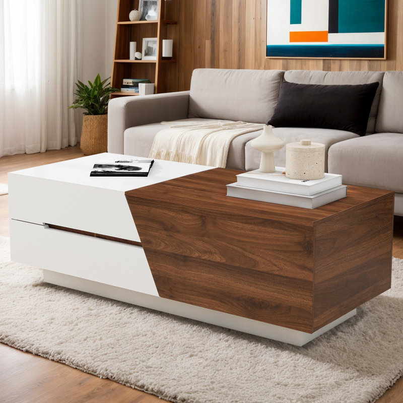 Sliding Top Coffee Table With Storage, Walnut