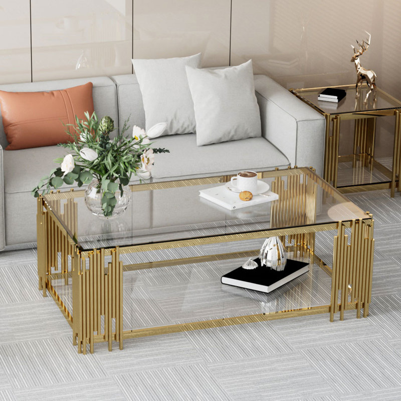 Vaili 51" L Rectangular Tempered Glass Coffee Table for Living Room, Clear