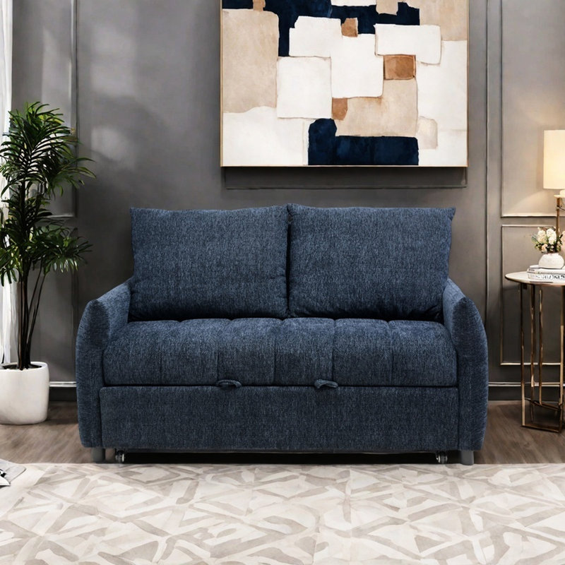 Futon bleu marine avec couchette ajustable, pratique et pratique pour le salon
