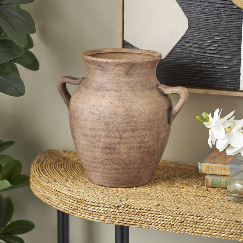Vase texturé en céramique avec ombrages et poignées, Brun