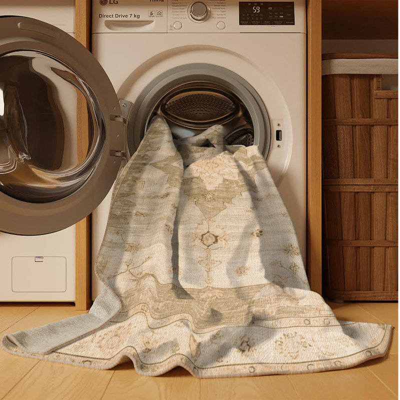 Tapis beige surteint lavable à la machine, Rectangulaire 2 pi x 3 pi