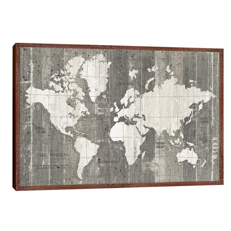 Old World Map by Wild Apple Portfolio - Print on Canvas, 66.04 cm H x 45.72 cm W x 3.175 cm D, Brown Framed