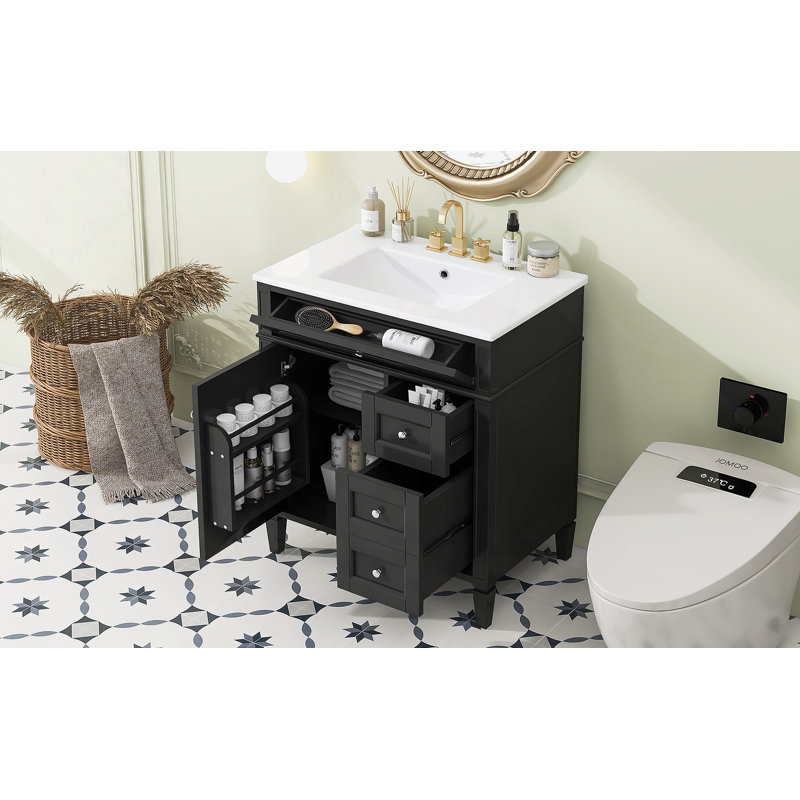 Meuble-lavabo moderne de 30 po avec lavabo supérieur, 2 tiroirs, tiroir basculant et tablette réglable pour un rangement efficace