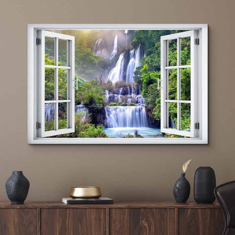 «Window View Rustic Waterfall Rapid Lake Stream River Nature Images Scenic Landscape» sur toile, H 16 po x l 24 po