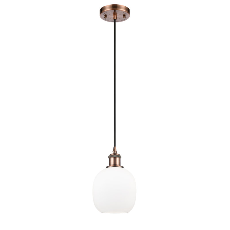 Carlucci 1 - Light Single Pendant, Antique Copper, Matte White