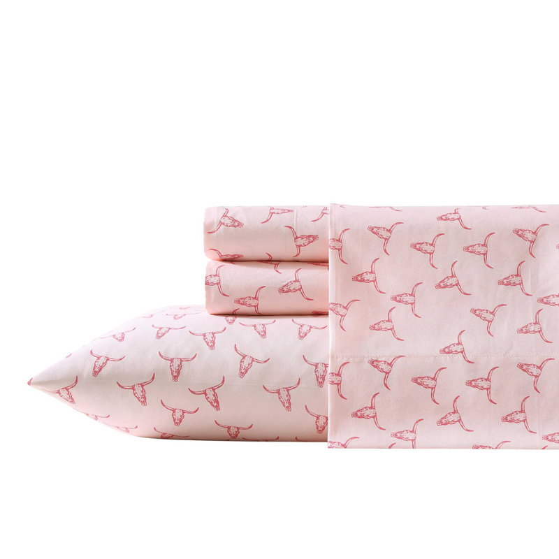 Pink Steer Skulls Print Queen Microfiber Sheet Set