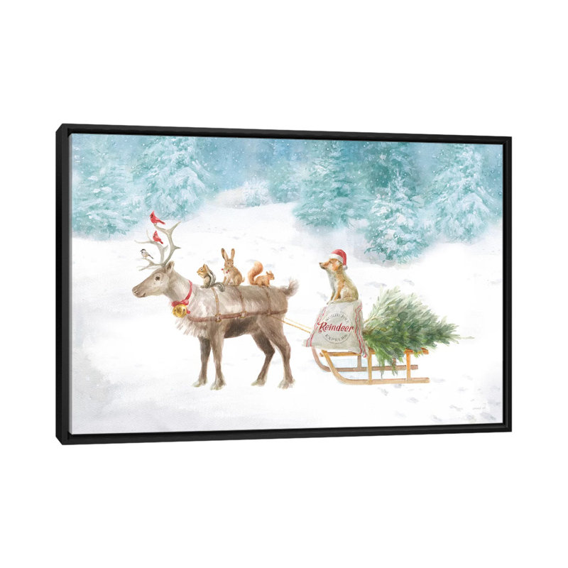 «Woodland Celebration I» par Danhui Nai - reproduction d'art, H 18 po x l 26 po x P 1,5 po, Toile avec cadre noir