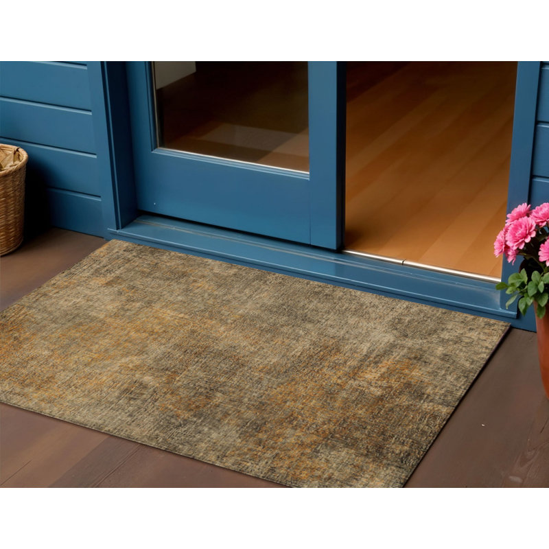 3' X 5' Brown Beige And Taupe Abstract Washable Indoor Outdoor Area Rug