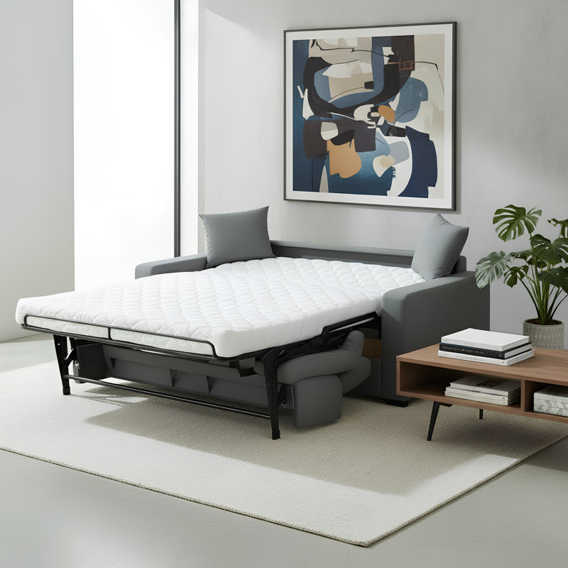 Bellinda Italian 81" Modern Stain and Abrasion Resistant Performance Fabric Queen Size Sleeper Square Arm Sofa Bed with Adjustable Headrests