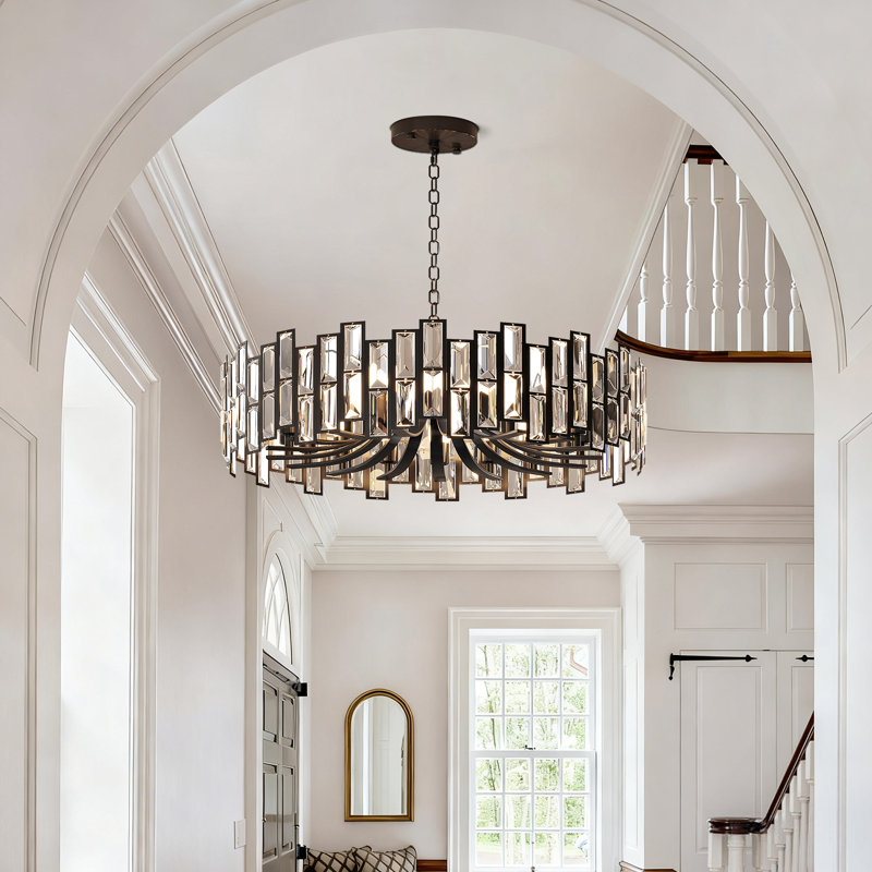 Alfaigh Modern Geometric Crystal Chandeliers with 14 Lights and Adjustable Chain, Black