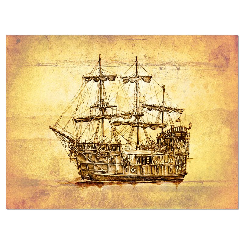 Bateau brun ancien en mouvement - impression, H 30 po x l 40 po x P 1,5 po, Toile tendue
