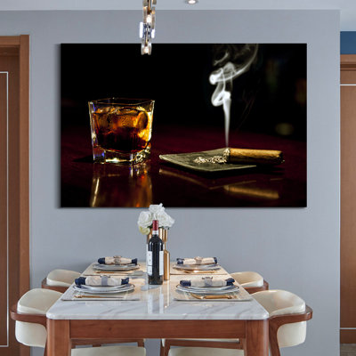 Mangilal " Still Life Whiskey And Cigar " Painting Print