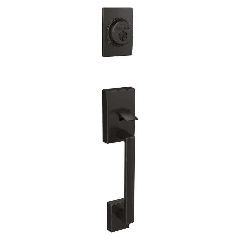 Century Handleset with Single Cylinder Deadbolt and Latitude Door Lever and Rosette, Matte Black