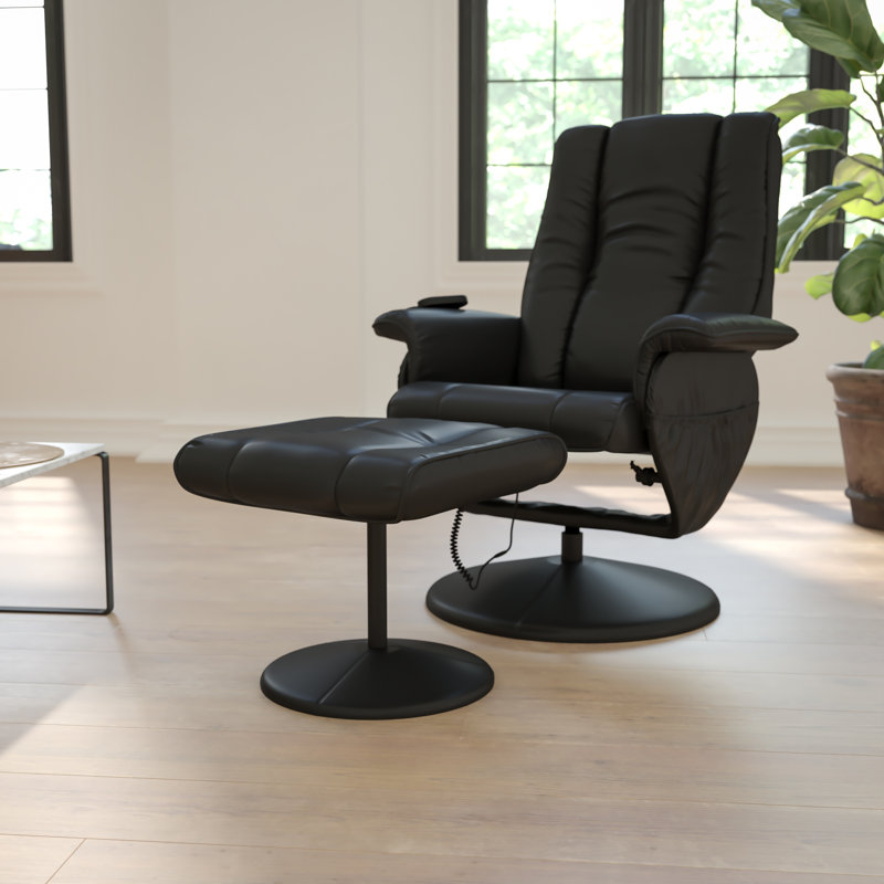 Fauteuil de massage inclinable et chauffant en similicuir avec repose-pieds Casey-Jane, Noir