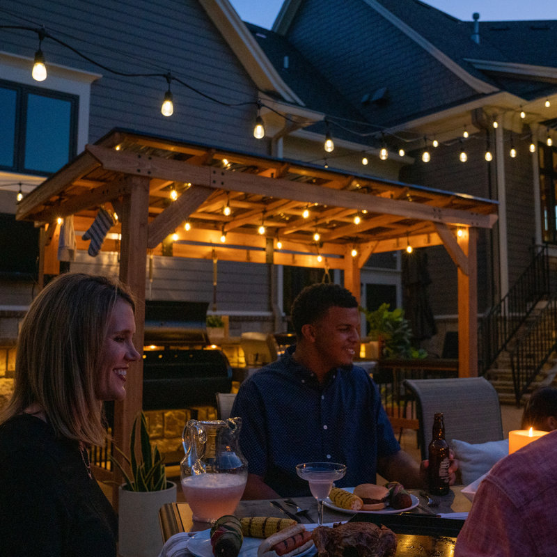 Saxony XL Cedar and Black Steel Grill Gazebo