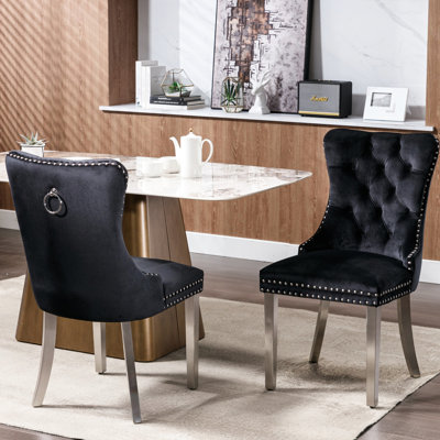 Chaise haute rembourrée, 2 pièces, velours, pieds en acier inoxydable, chaises en velours moderne, garniture cloutée plaquée,
