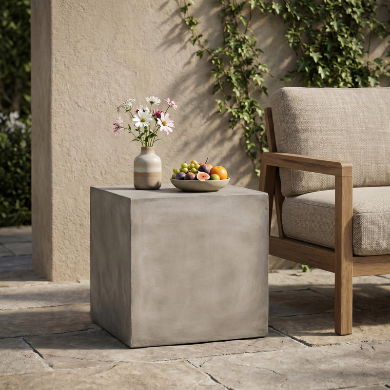 Table d'appoint d'extérieur carrée MGO, gris clair