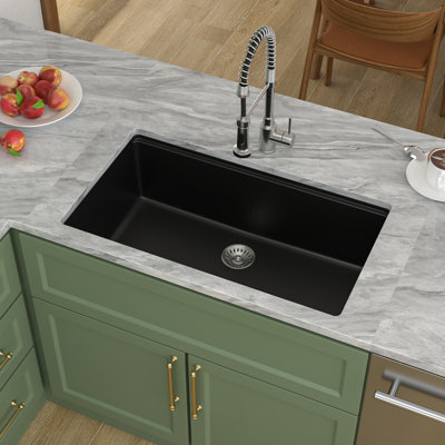 32" L x 19" W Black Undermount Quartz Workstation Kitchen Sink