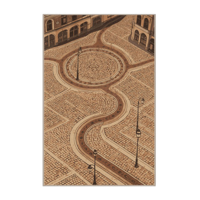 Soft Plush Fairbanks Montreal Old Port Vintage Vintage Look Area Rug in Brown – Beige Binding