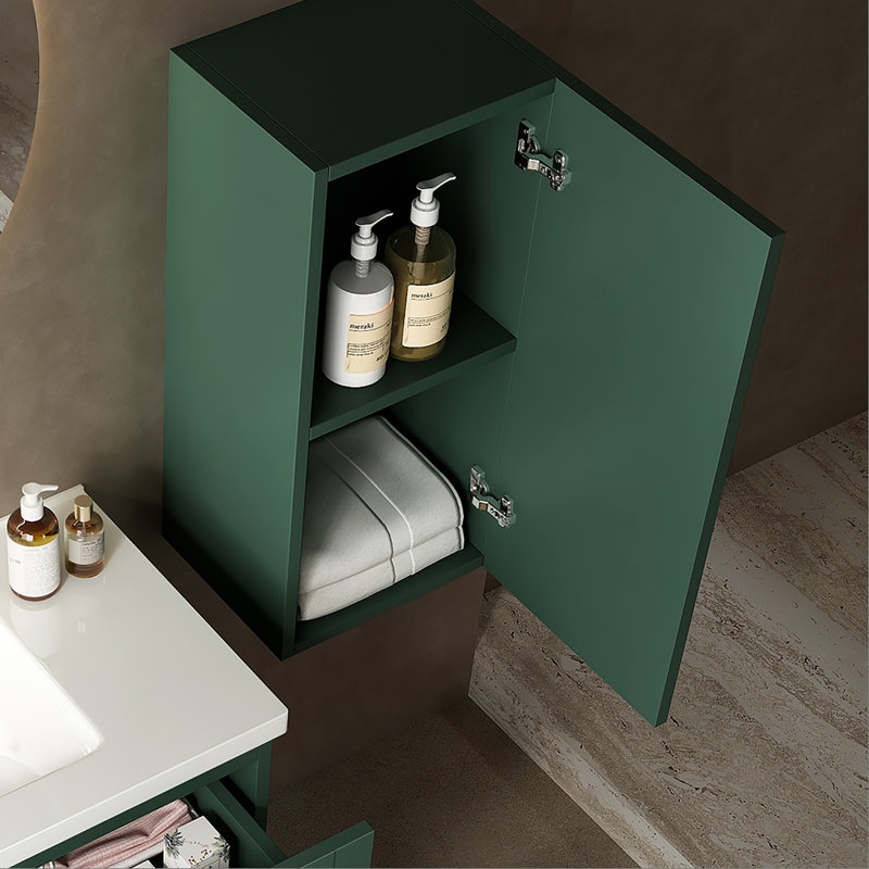 Armoire murale de salle de bain flottante murale 14 "avec porte et tablette (convient pour meuble-lavabo JODI), vert