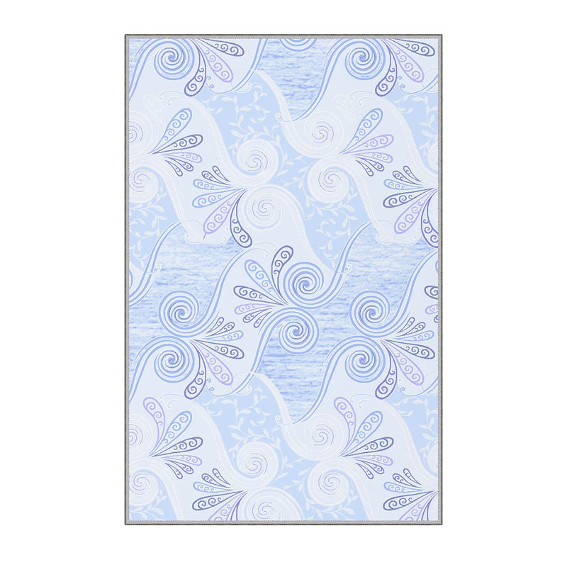 Tapis bleu pastel en polyester tissé à la machine Cardenas, Rectangle 3 pi 11 po x 5 pi 11 po