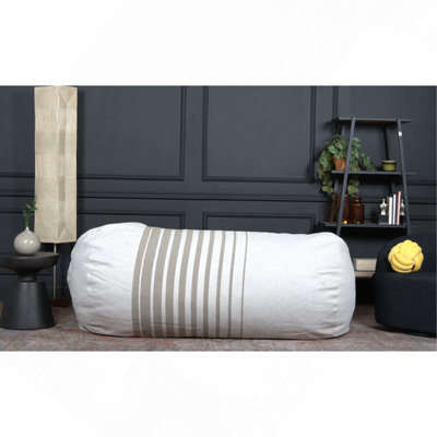 Zeon 6.5 Foot Striped Cylindrical Bean Bag, Natural Colour With Ligt Brown Stripes