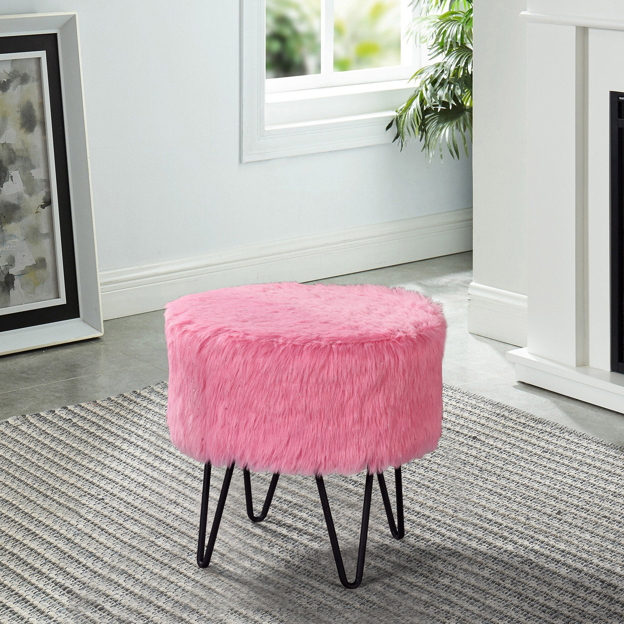 Pink fluffy 2024 footstool