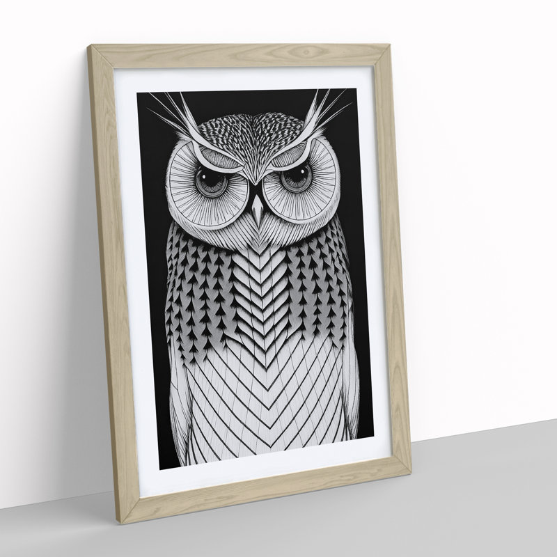 Owl in Monochrome No.4 - Framed Print, 64cm H x 46cm W x 2cm D, Oak