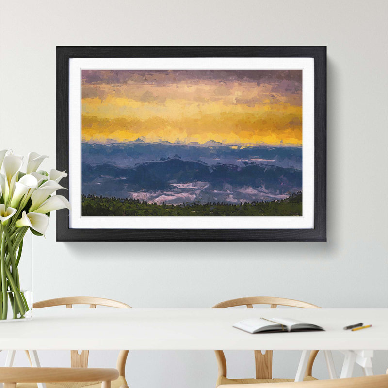 Mountain View in North Carolina in Abstract - Picture Frame Painting Print, 36cm H x 48cm W x 2cm D, Black Framed