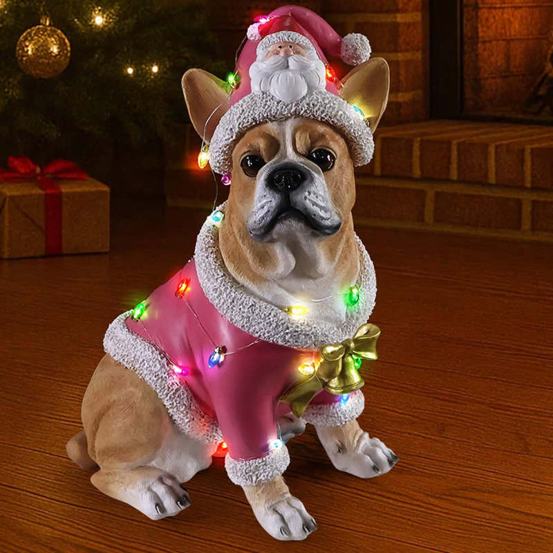 Décoration de Noël festive bouledogue français (pile incluse), Brun