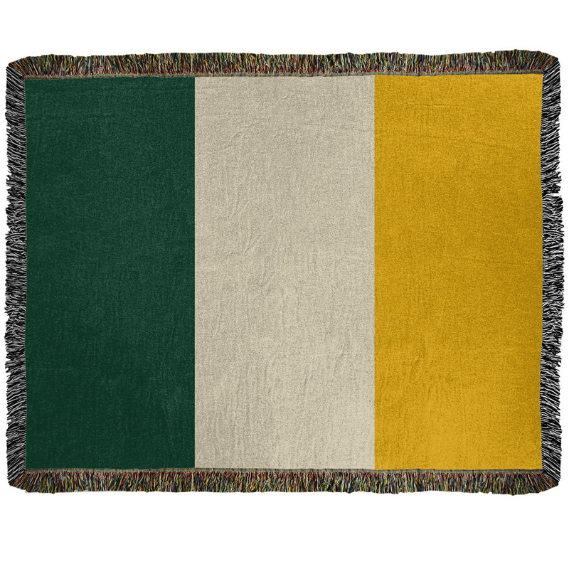 Hand Woven Throw Blanket, 50" x 60", Forest Green/Minnesota Wheat/Harvest Gold, Fleece