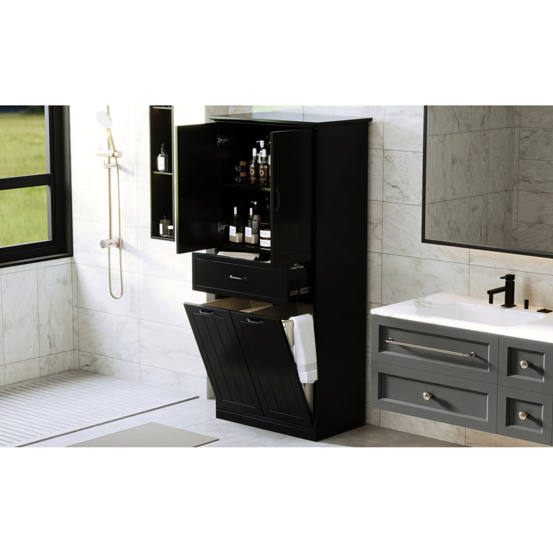 Black Bathroom Storage Unit With Doors - 2 Laundry & Practicality Finish Metal Handles