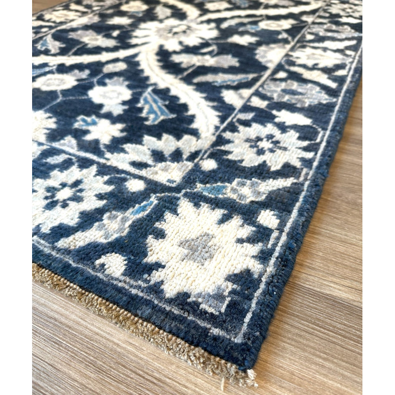 Tiny Knots Wool Oriental Area Rug in Keelson Dark Blue