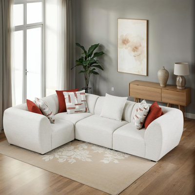 Humiston 121.5" Modern & Contemporary 4-Piece Modular Sectional - Chenille Modular Sectional, Round Arms, Attached Cushions