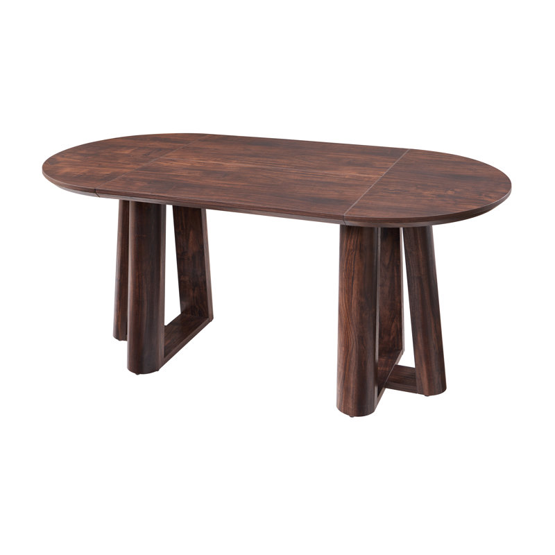 63" Oval Dining Table For 6 With Triangular Structure Pedestal Stable Base & Curved Table Edge, Dark Walnut