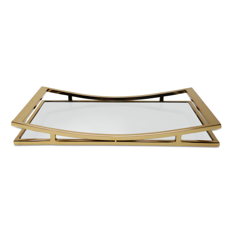 Plateau miroir rectangulaire, Doré, H 2 po x l 16,25 po x P 10,25 po