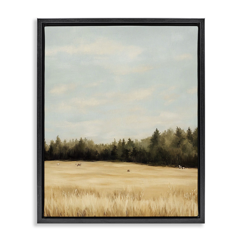 «Out To Pasture Landscape Floater», art mural par Franklyn Gregory, H 21 po x l 17 po, Cadre flottant noir de jais
