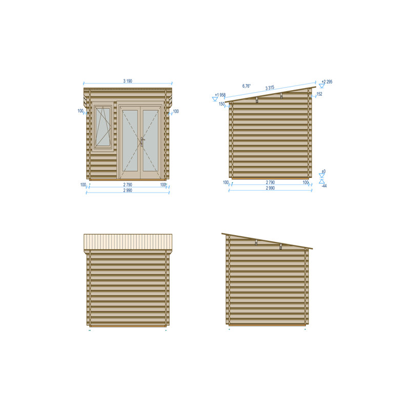 Elm 9.5 x 9.5 ft 44 mm Log Cabin