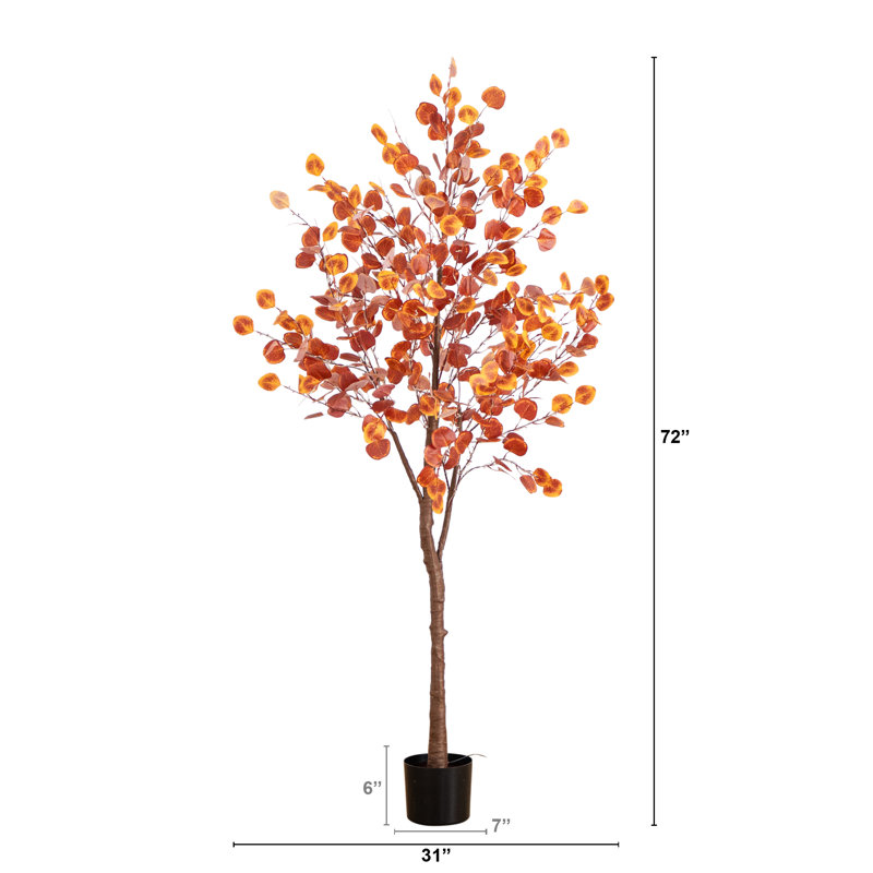 6ft. Pre-Lit Autumn Eucalyptus Artificial Fall Tree with 300 Warm White LED Lights