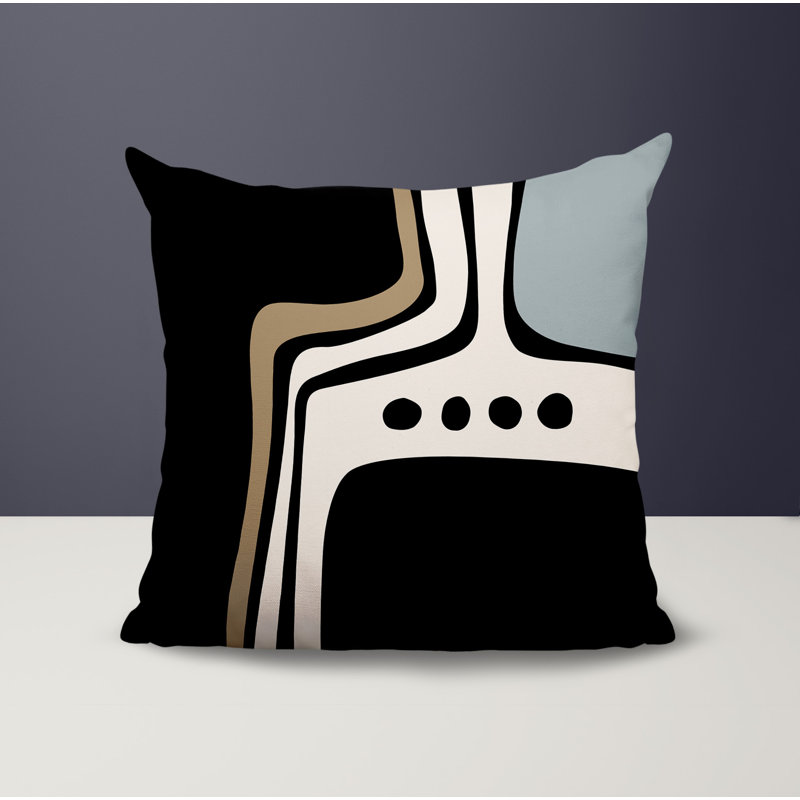 Oreiller carré réversible intérieur / extérieur Tobe Minimalist, H 17 po x l 17 po, Gris / noir / blanc cassé