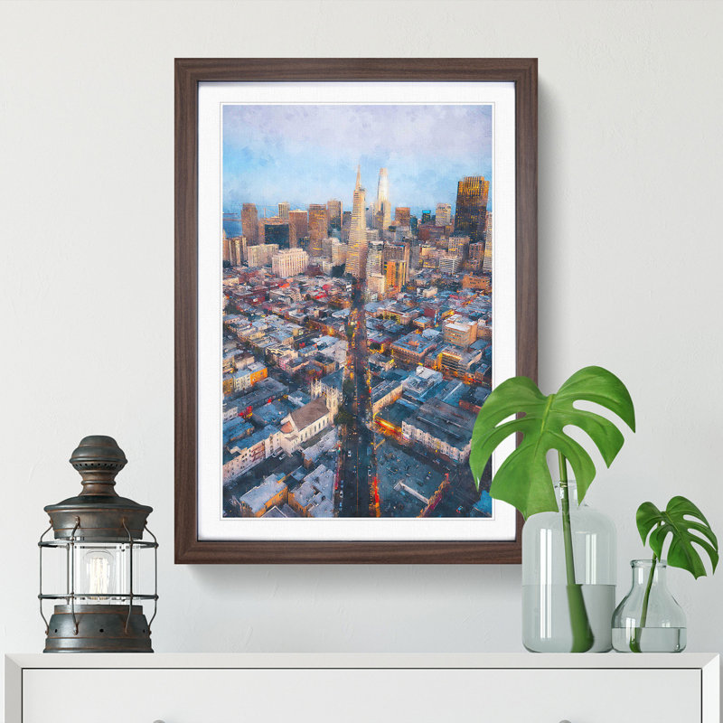 Downtown San Francisco - Picture Frame Painting Print, 33cm H x 24cm W x 2cm D, Walnut Framed