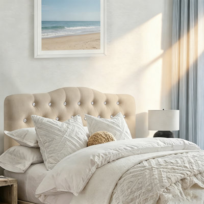 Luxurious Diamond-Button Tufted Linen Headboard, Adjustable Height Upholstered Frame – Elegant Bed Design for Any Room
